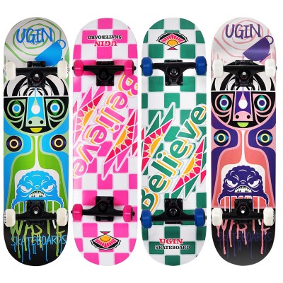 wholesale cheap adult wood carbon complete custom print double kick maple skateboards